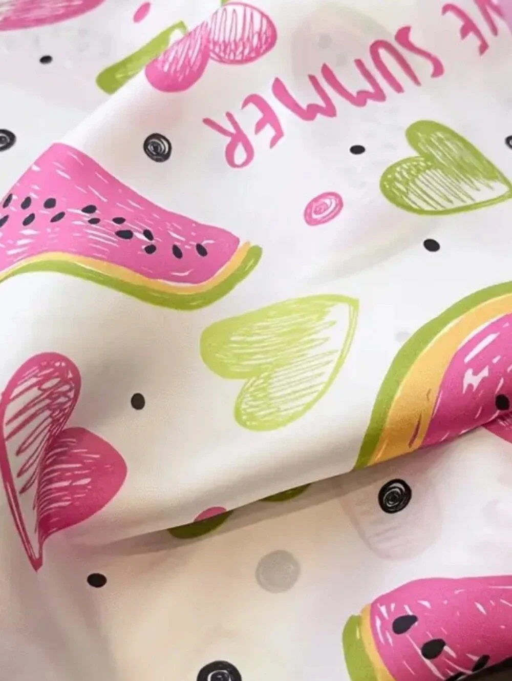 Silk-feel Pink Watermelon Print Neck Scarf , Head Scarf